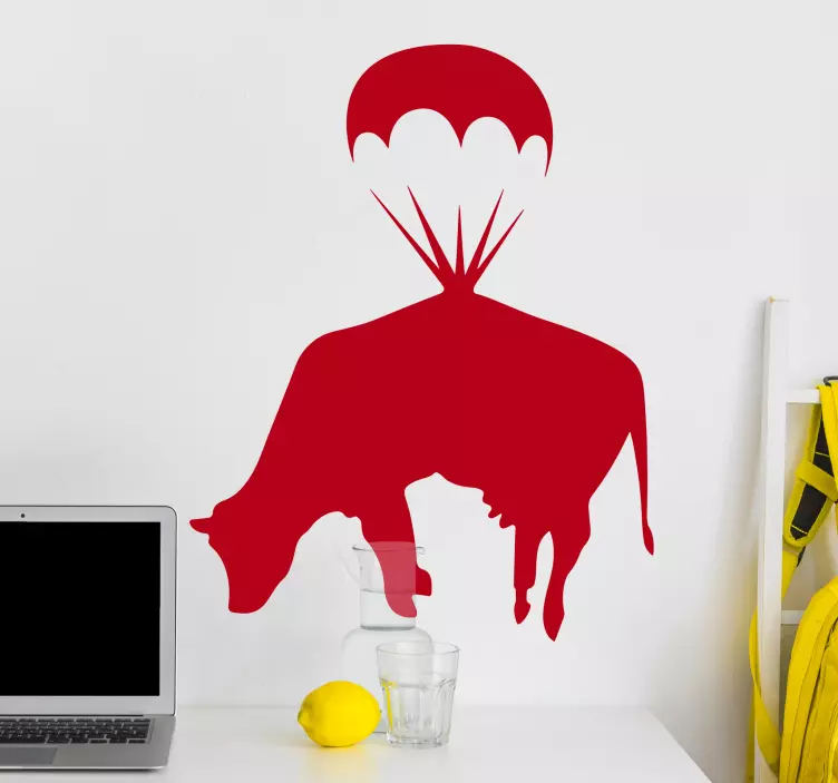 Banksy cow with parachute wall art decal - TenStickers