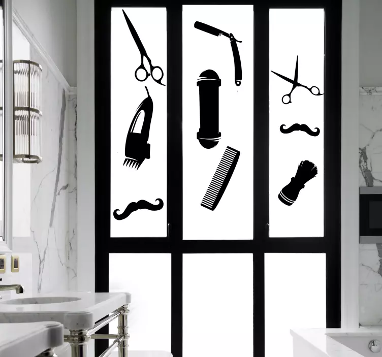 Barber icons window sticker - TenStickers