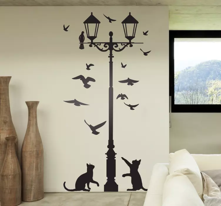 Birds & Cats Lamp Post - TenStickers