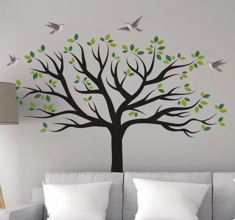 Birds flying over green tree tree wall sticker - TenStickers