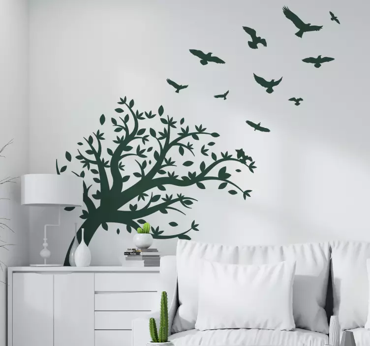 Birds flying over tree bird wall sticker - TenStickers