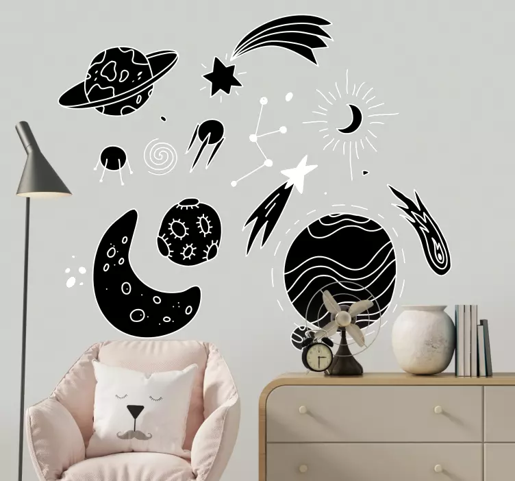 Black cosmic illustrations space sticker - TenStickers