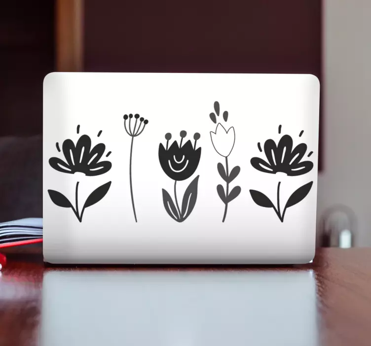 Black and white flowers laptop skins - TenStickers