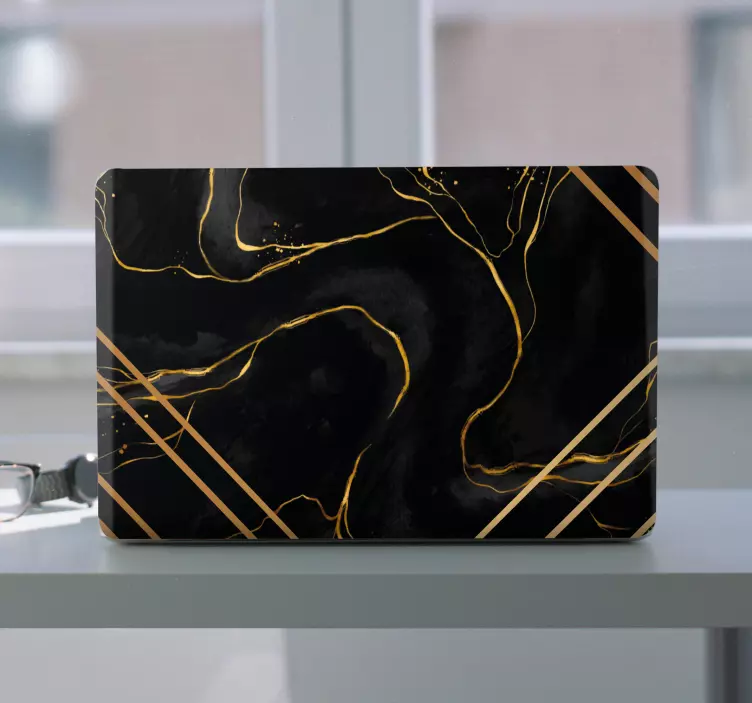 Black marble with gold shapes laptop skin - TenStickers