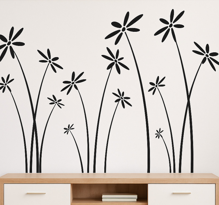 Black Tall flowers living room wall sticker - TenStickers