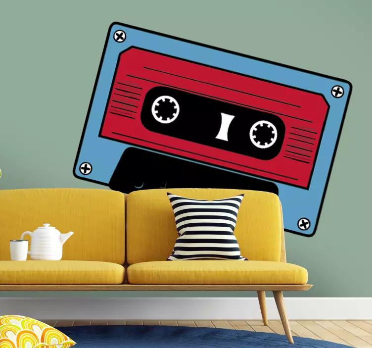 Blue and Red Cassette Sticker - TenStickers