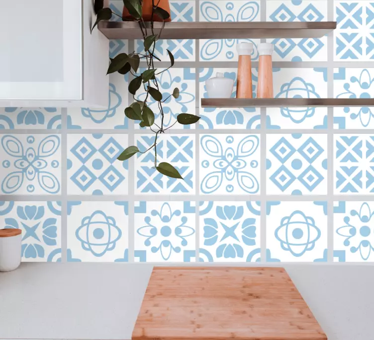 Blue and white cement pattern tile decal - TenStickers
