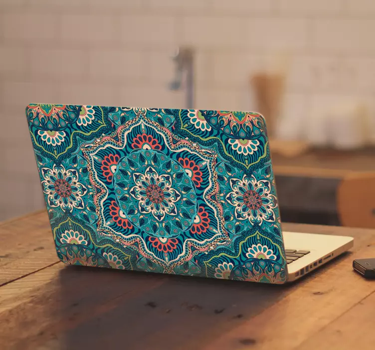 Blue mandala pattern laptop sticker - TenStickers