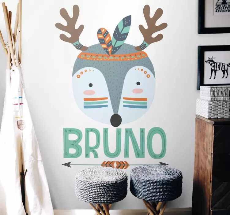 Blue nordic deer with name personalised sticker - TenStickers