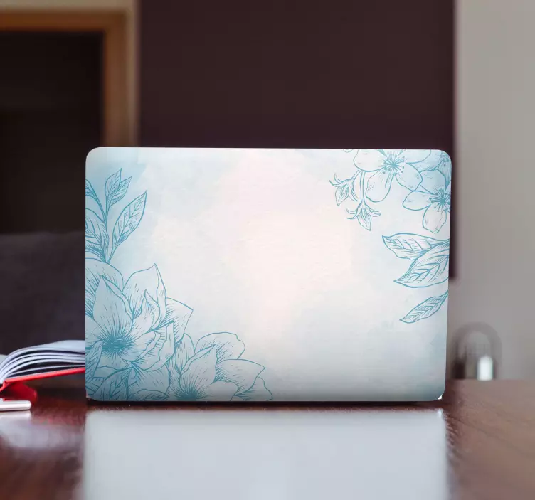 Blue powder pastel flower laptop skins - TenStickers