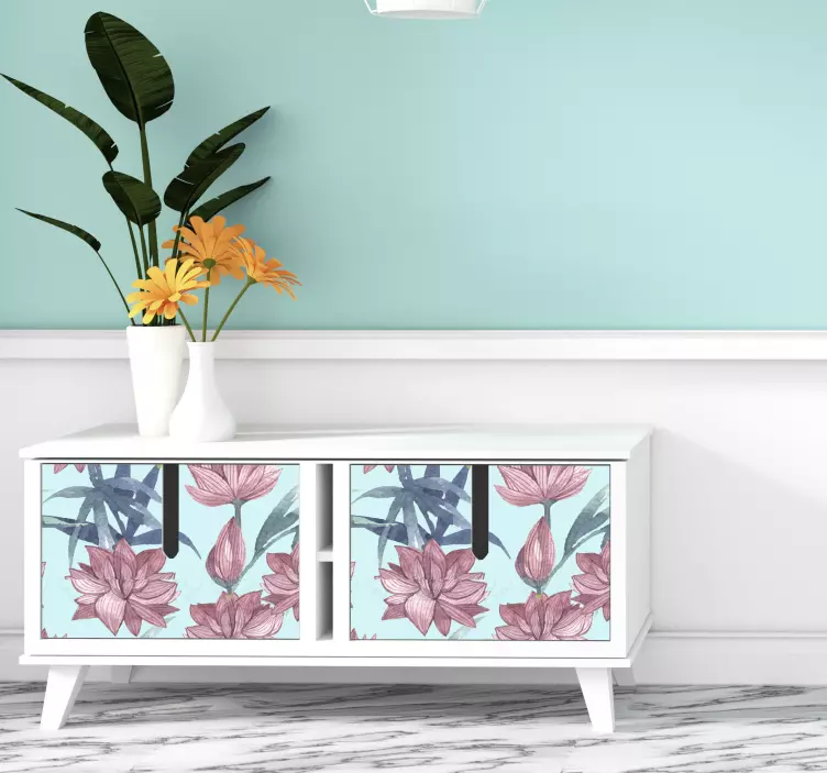 Blue Watercolour floral furniture sticker - TenStickers