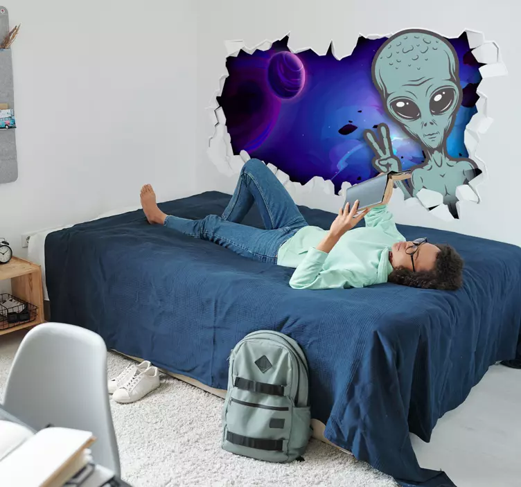 Broken wall alien 3D wall sticker - TenStickers