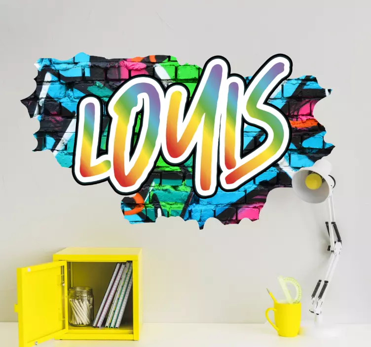 Broken wall with colorful graffitti name decal - TenStickers