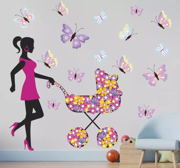 Butterfly woman and pram people decal - TenStickers