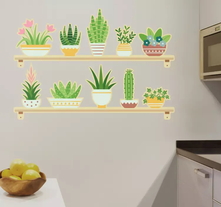 Cactus plant set shelf kitchen wall sticker - TenStickers