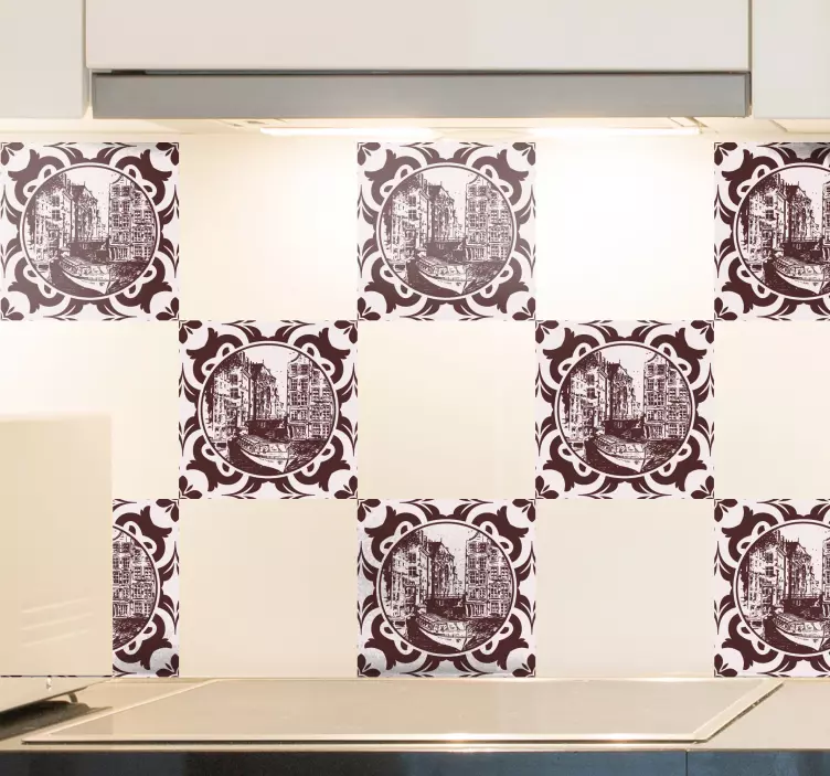 Canal houses and boat tile sticker - TenStickers