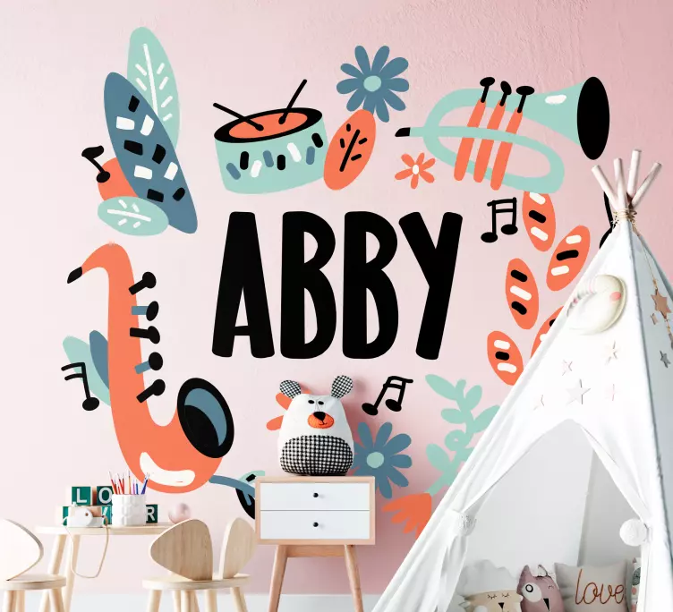 Cartoon musical instruments door sticker - TenStickers