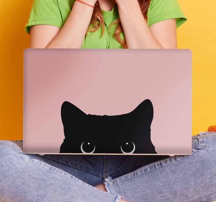 Cat head on pink background laptop skindecal - TenStickers
