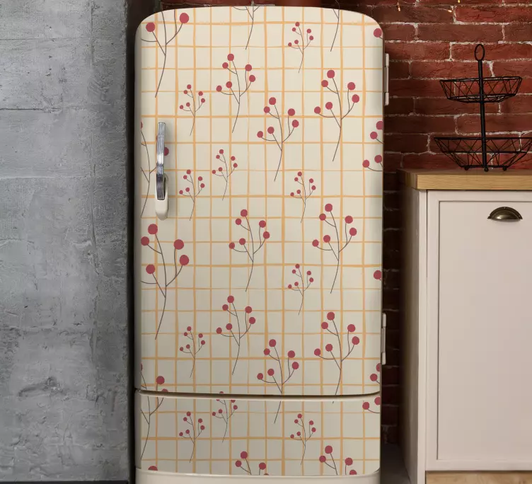 Checked pattern with berries fridge sticker - TenStickers