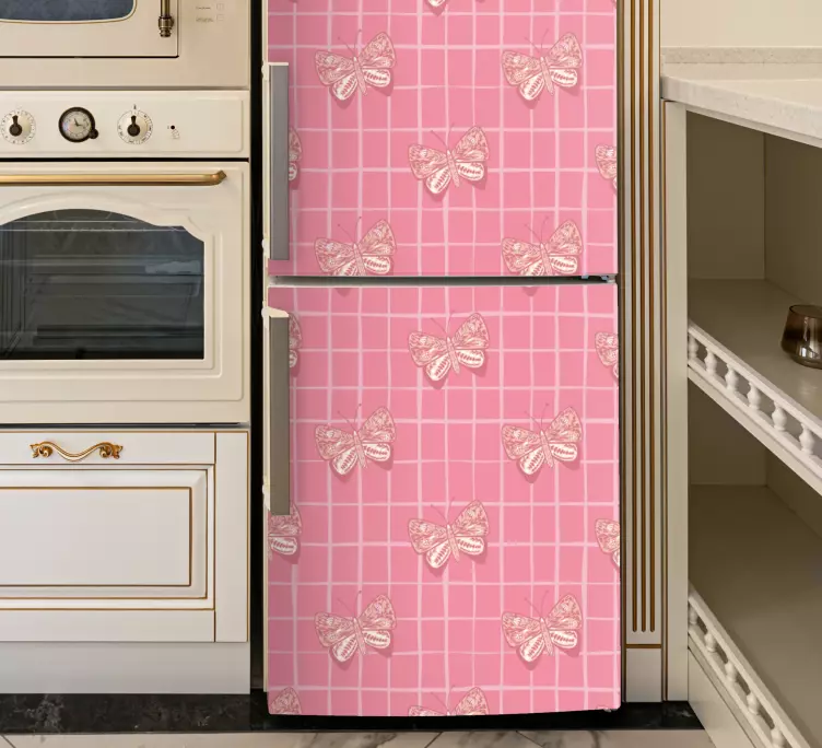 Checked pattern with butterflies fridge sticker - TenStickers