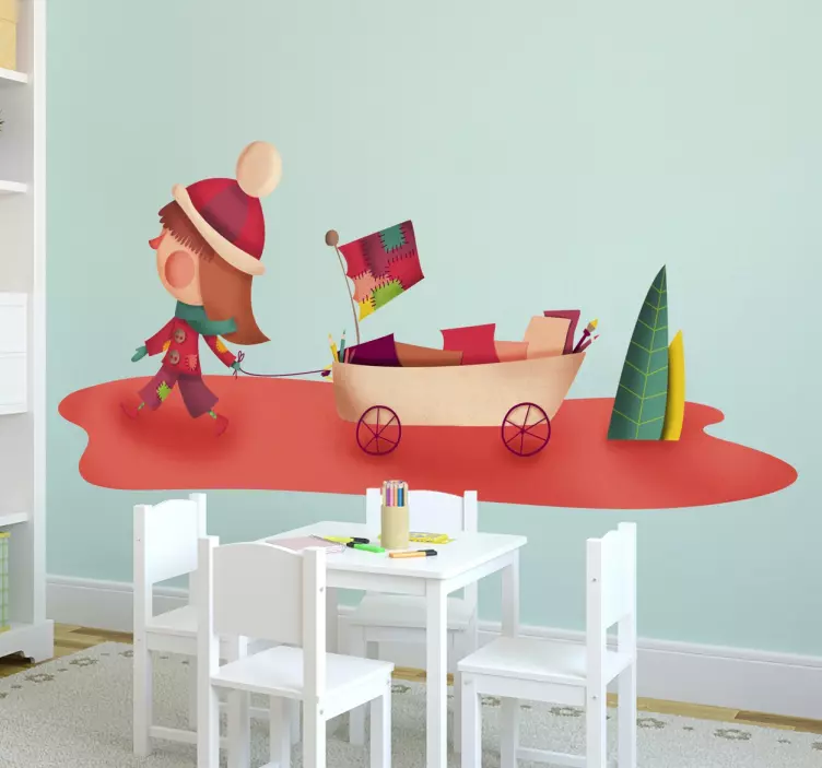 Cheerful Child Carting wall stickers for kid - TenStickers