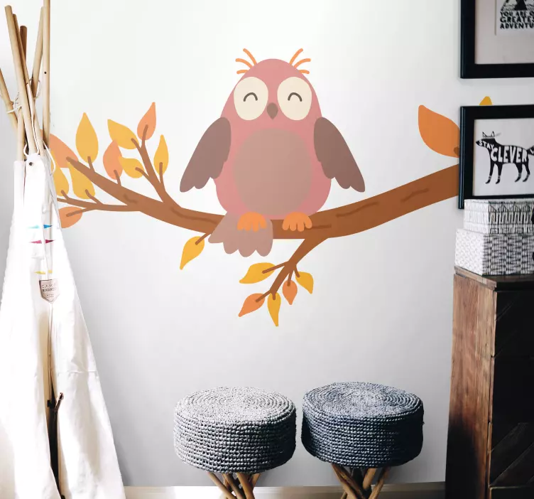 Cheerful Owl Perched bird wall sticker - TenStickers