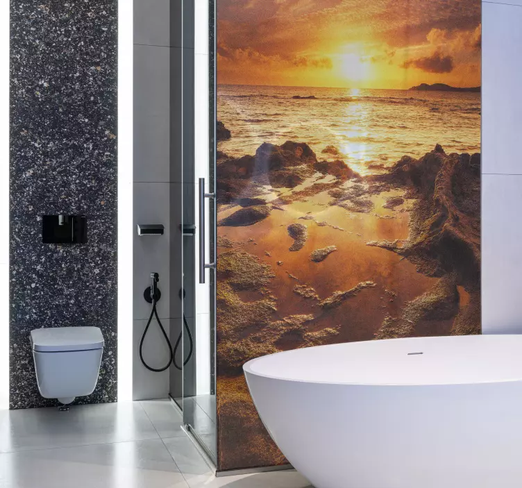 cloudy sunset landscape shower screen sticker - TenStickers