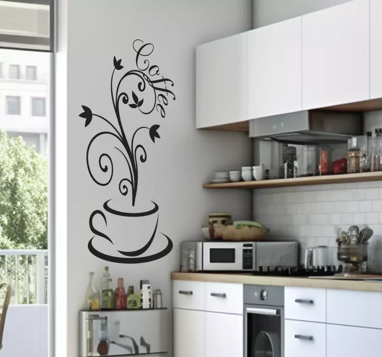 coffee lines draw kitchen wall sticker - TenStickers