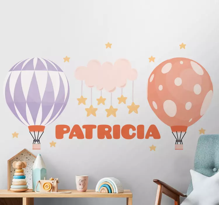 Colorful air balloons with name wall stickers for kid - TenStickers