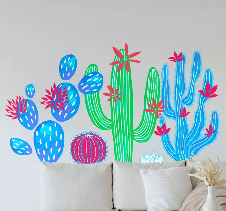 Colourful cactus flower wall sticker - TenStickers