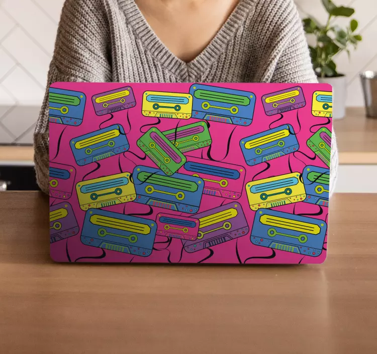 Colorful Cassette Patterns laptop skin - TenStickers