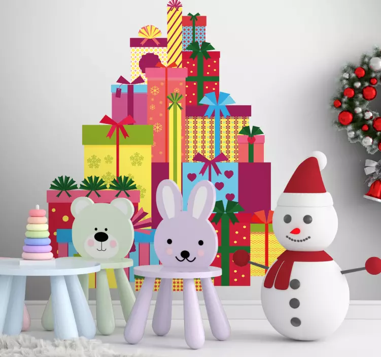 Christmas sticker colorful gift stacks - TenStickers
