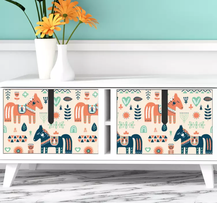 Colorful ethnic horses furniture sticker - TenStickers