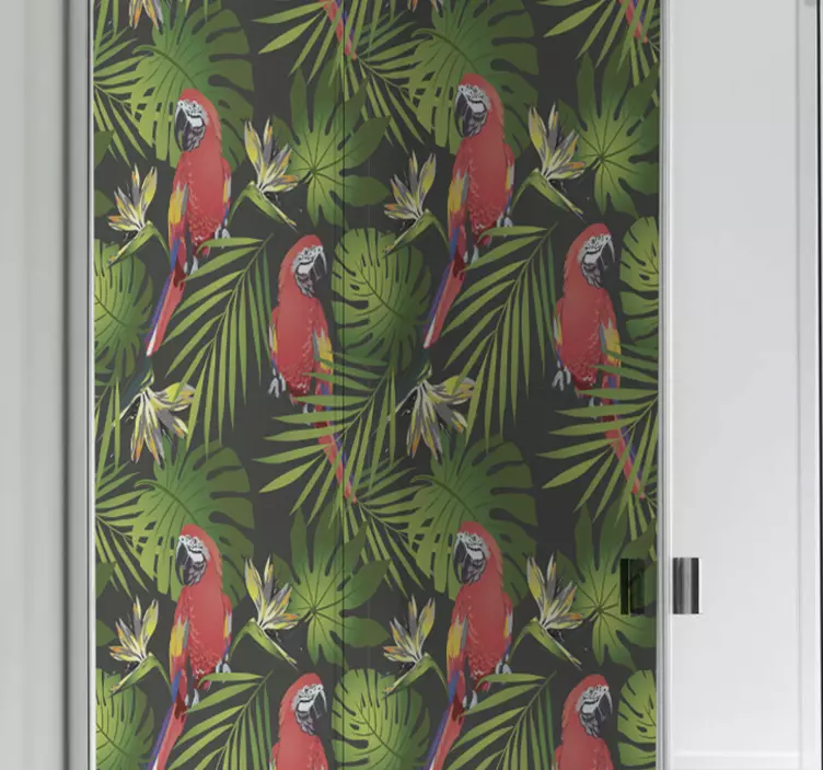 Colorful parrots on gray shower screen sticker - TenStickers