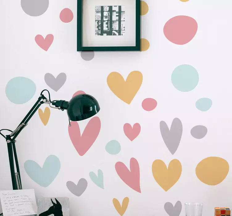 Colorful polka dots with hearts wall sticker - TenStickers