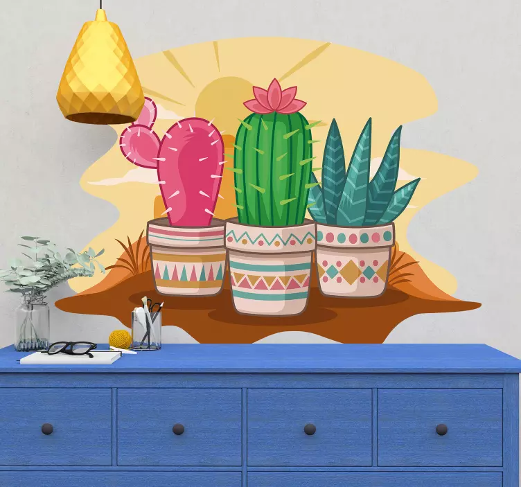 Colorful Potted Cacti plant sticker - TenStickers