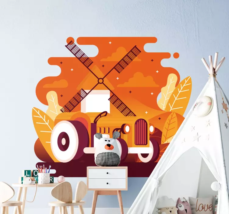 Colorful Tractor Illustration farm animal wall sticker - TenStickers