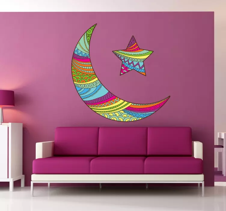 Coloured Arabic Moon and Star Sticker - TenStickers