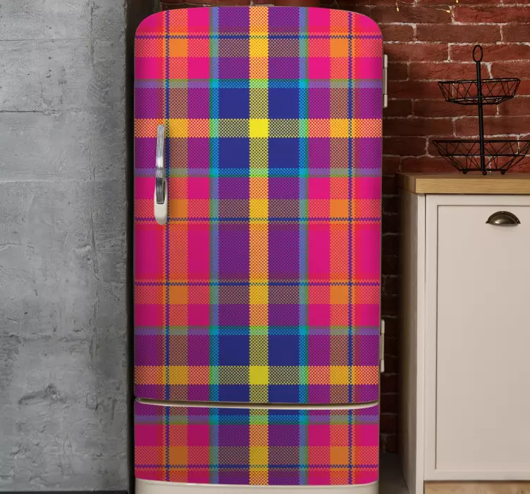 Colourful gingham pattern fridge sticker - TenStickers
