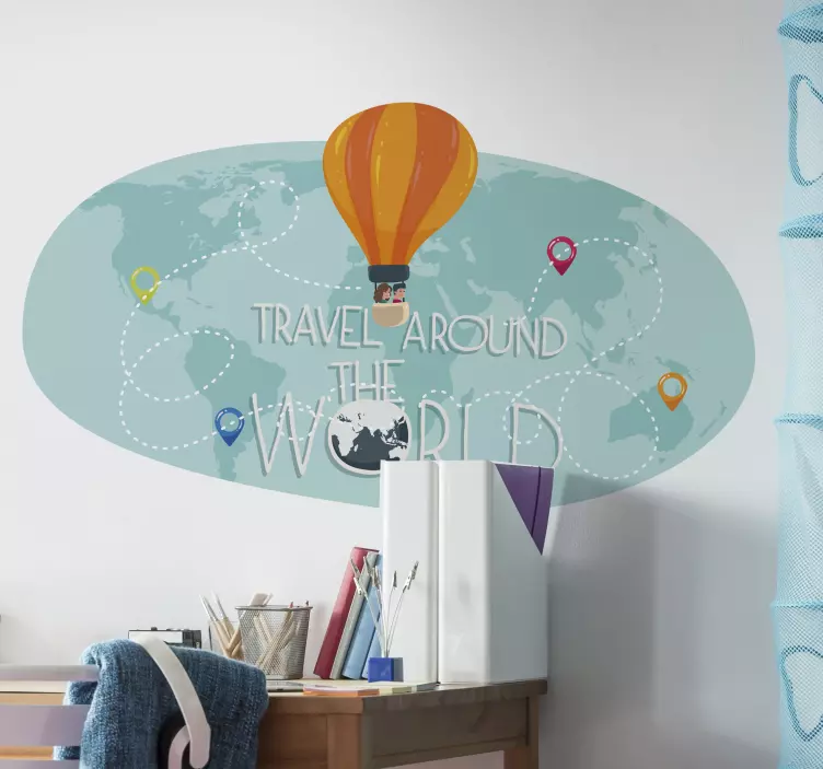 Coloured world map with air balloon sticker - TenStickers