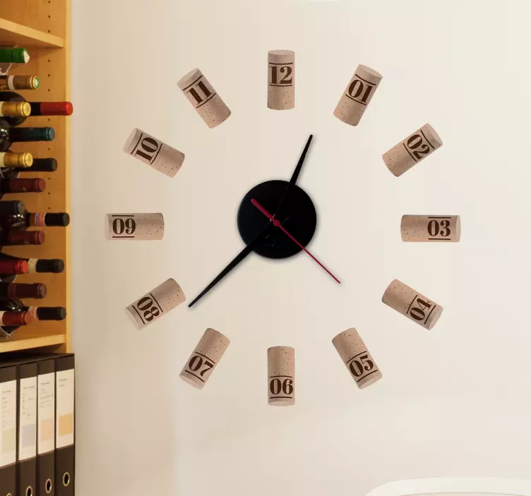 Cork stopper wall clock sticker - TenStickers