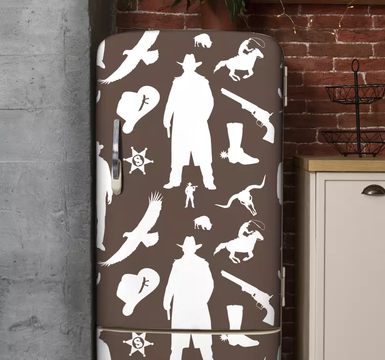 Cowboy and horses pattern  fridge sticker - TenStickers