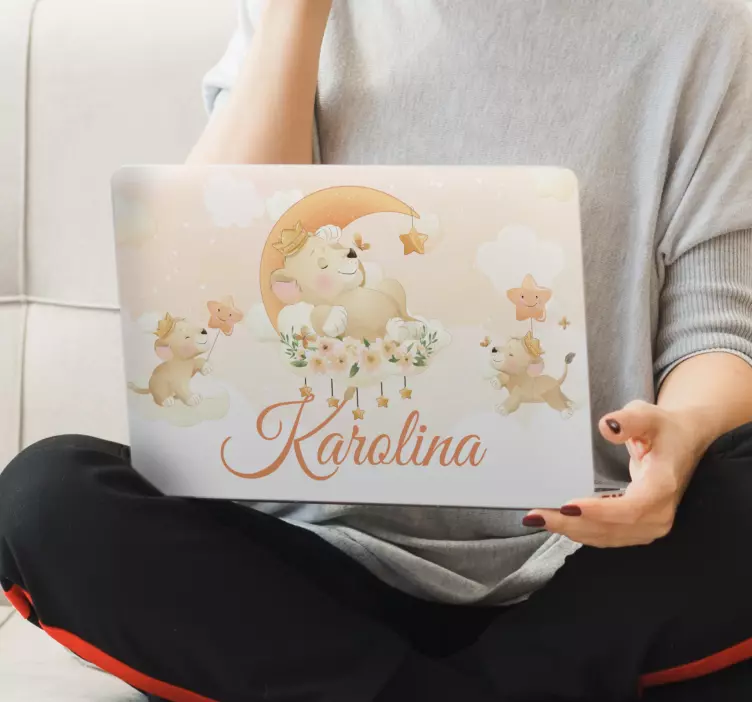 Cute animals lion with name  laptop skins - TenStickers