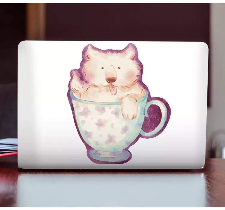 Cute bear cup laptop sticker - TenStickers