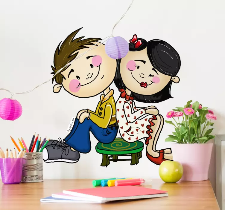 Cute Cartoon Couple wall sticker - TenStickers