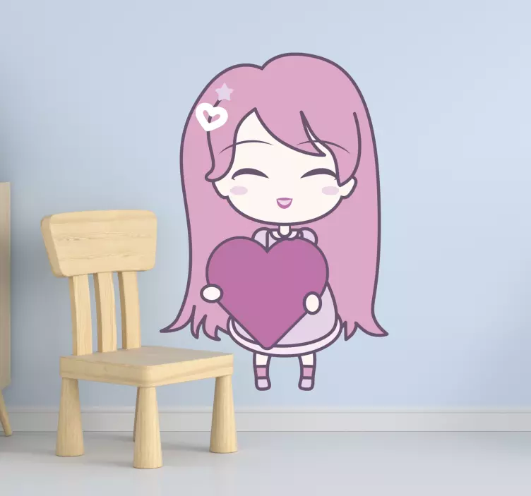Cute Character Embracing Heart wall stickers for kid - TenStickers