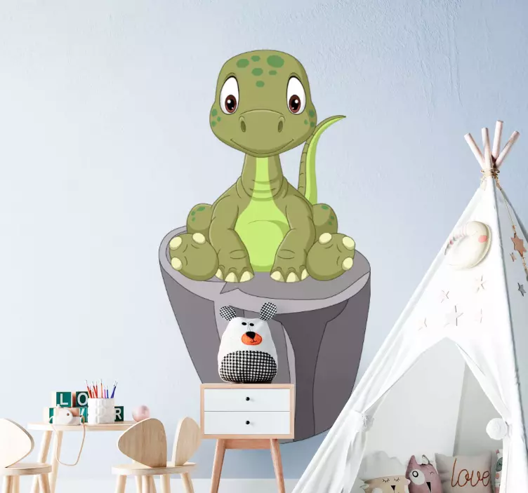 Cute dinosaur on a stone wall sticker - TenStickers