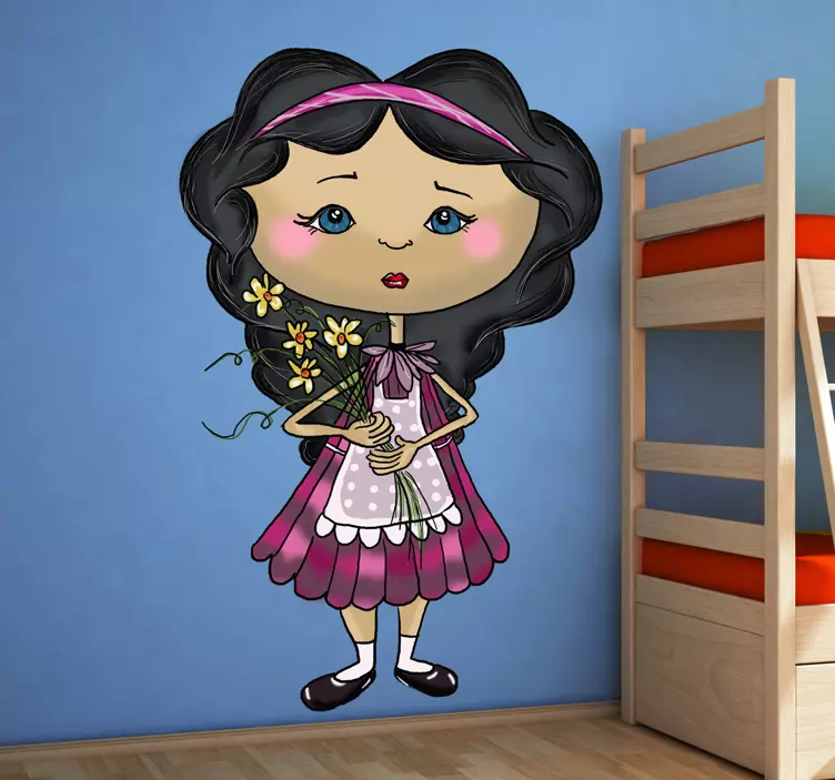 Cute Girl Holding Flowers wall stickers for kid - TenStickers