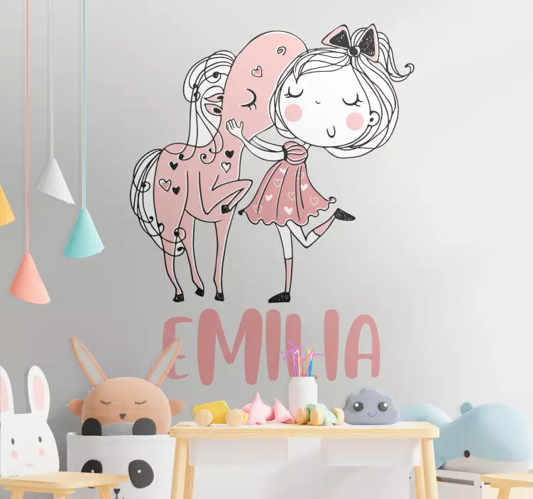 Girl with pony and name illustration sticker - TenStickers
