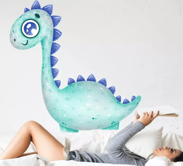 Cute little light blue dinosaur children decal - TenStickers
